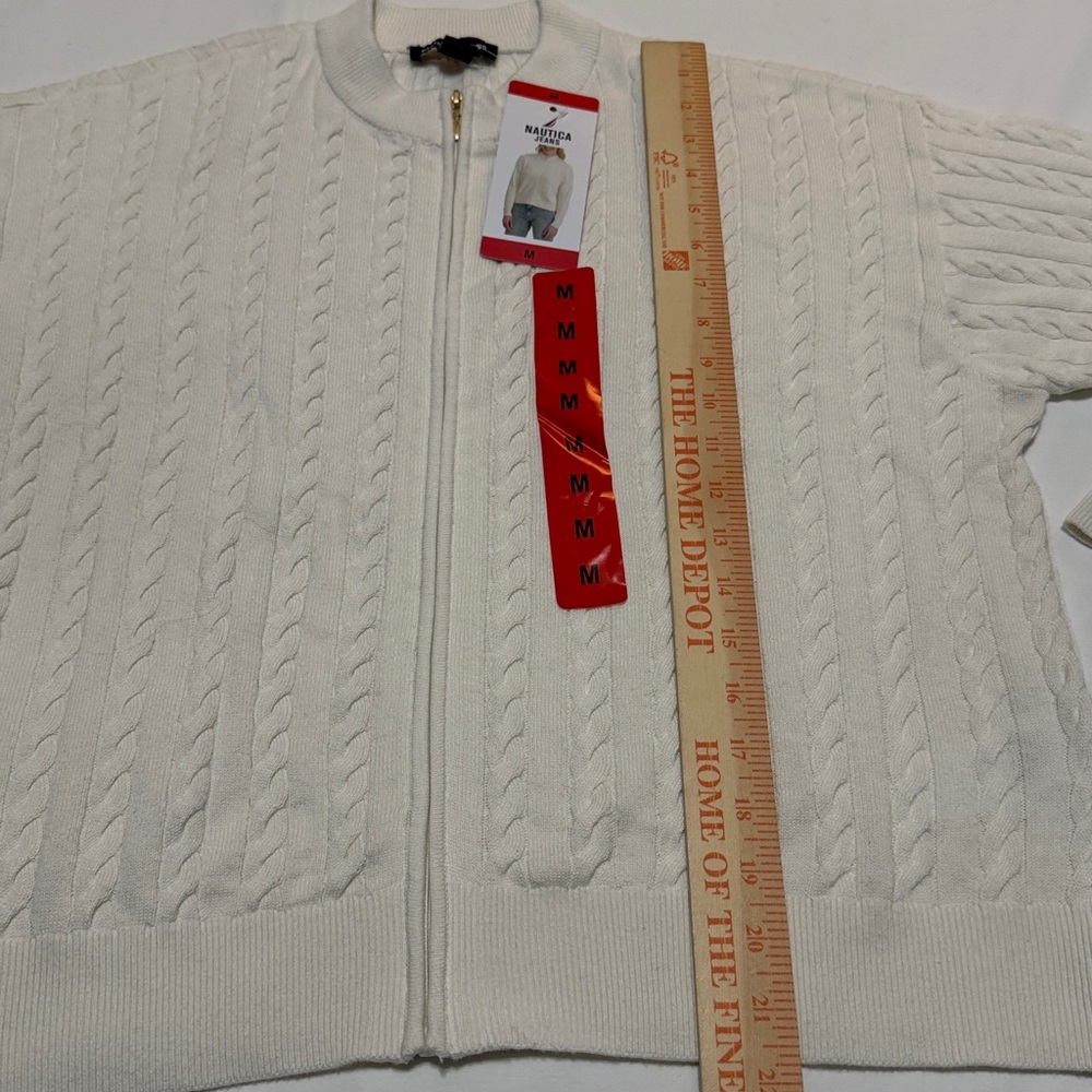 Nautica Jeans Cream Cable Knit Zip-Up Sweater M, L, XL Ivory NWT - Picture 5 of 8